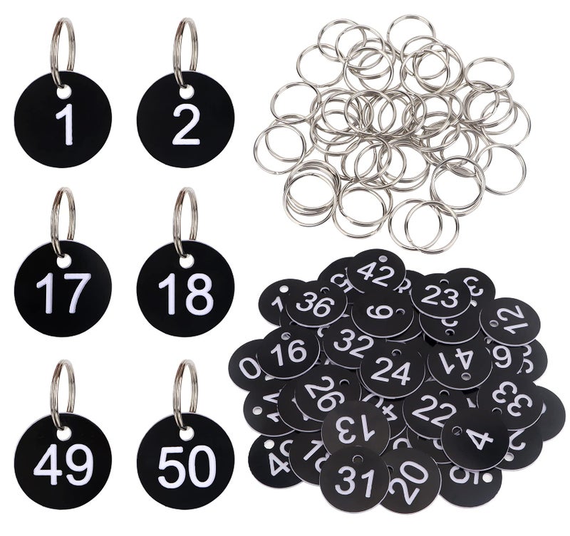 Dedoot Numbers Tags 1-20, Dedoot 20 Pack 35mm Round Numbered Tags Plastic Small Key Tags 20 Numbered Keychains for Dormitory Keys House Lockers -Black - Image 1