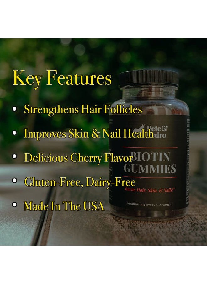 Pete & Pedro BIOTIN Gummies for Hair, Skin & Nails Growth for Women & Men |Hair Grow Supplement for Stronger Skin, & Nails | Cherry Biotin Gummy 5000mcg Per Serving | Seen on Shark Tank, 60 Count  - Image 2