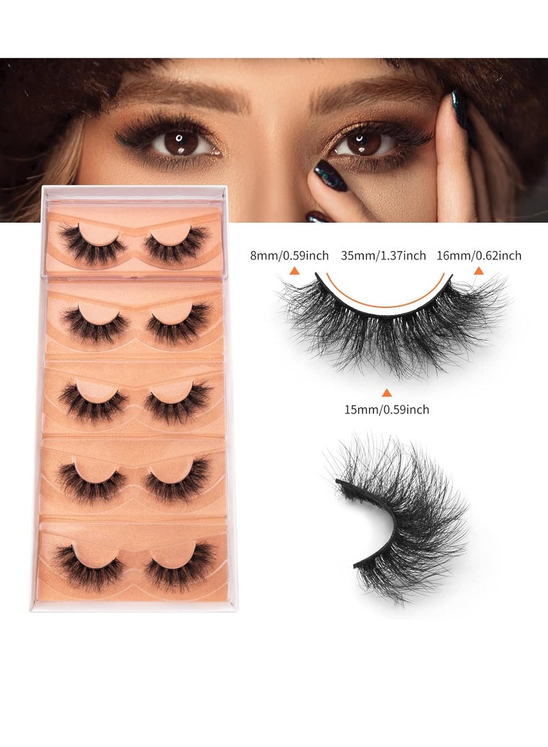 DYSILK Eyelashes Mink Lashes Fluffy - Fluffy Lashes 5 Pairs 6D Faux Mink Eyelash False Eyelashes Natural Look Lashes That Look Like Extensions Wispy Eyelashes Strip Lashes Eye Lashes | Fluffy-16mm - Image 4