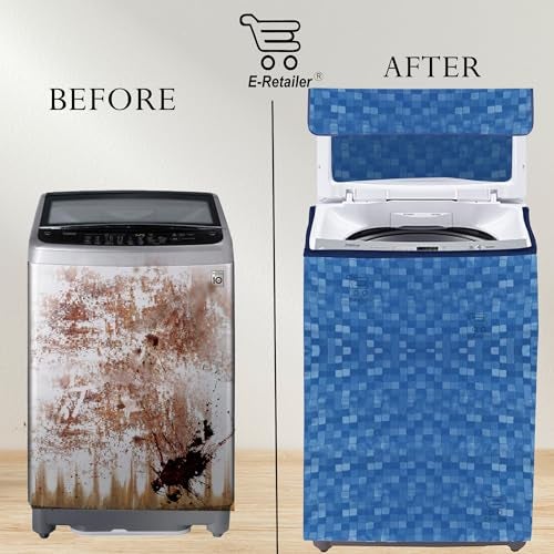 E-Retailer Washing Machine Cover for Top Load 5kg to 7.5kg | Waterproof Dustproof Cover with Zip Enclosure | Plain Fully Automatic Washer Protector for Indoor Outdoor Use | Size 23x23x35 Inch - Image 4