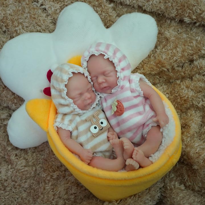 Mire & Mire Mire Mire Reborn Baby Dolls 6 Inch Mini Twin Silicone Baby Dolls with Clothes and Feeding Accessories Realistic Reborn Dolls Girls and Boys - Image 1