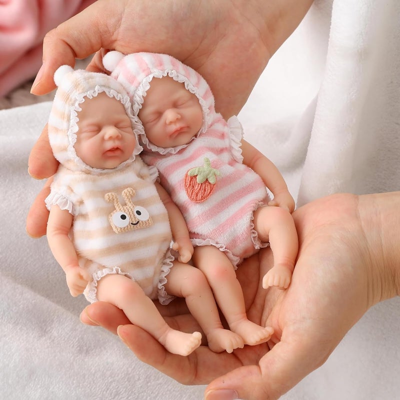 Mire & Mire Mire Mire Reborn Baby Dolls 6 Inch Mini Twin Silicone Baby Dolls with Clothes and Feeding Accessories Realistic Reborn Dolls Girls and Boys - Image 5
