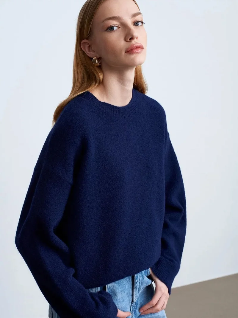 ديلفين Dilvin Women's Solid Crew Neck Ribbed Sweater