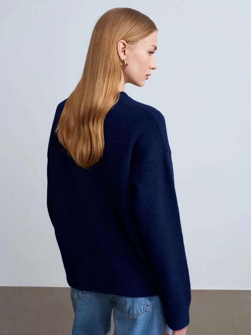 ديلفين Dilvin Women's Solid Crew Neck Ribbed Sweater