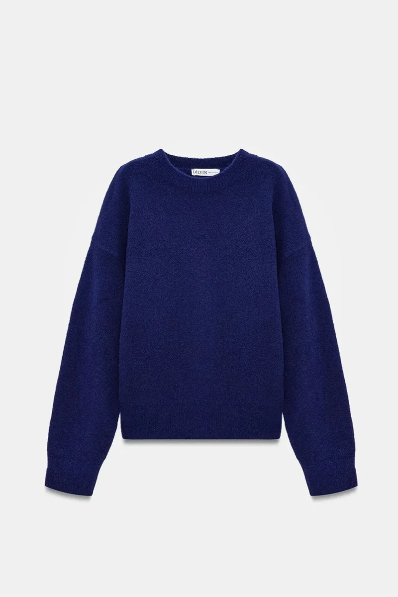 Dilvin Navy Blue DILVIN Women's Solid Crew Neck Ribbed Sweater for Women | Best Price UAE