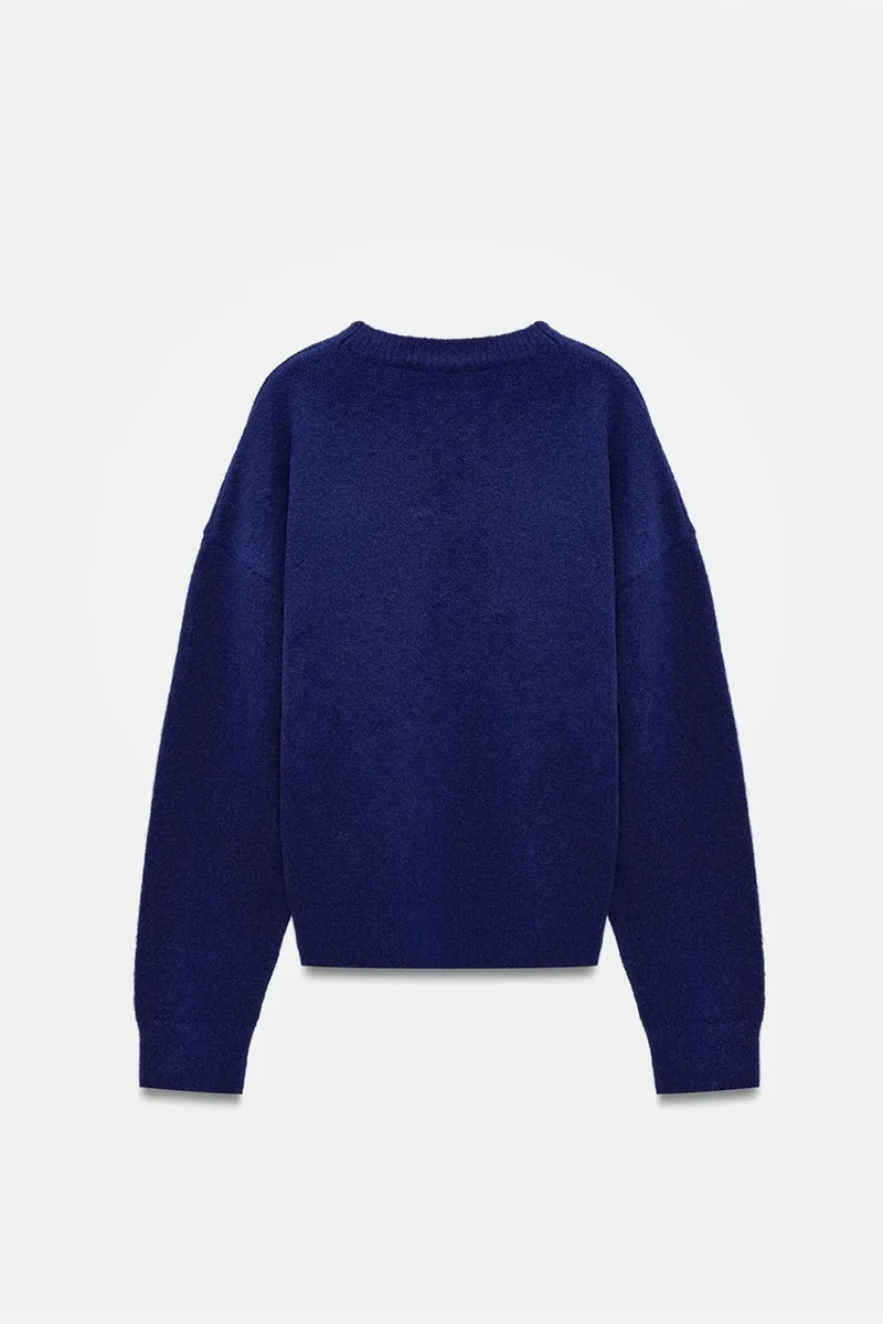 Dilvin Navy Blue DILVIN Women's Solid Crew Neck Ribbed Sweater for Women | Best Price UAE
