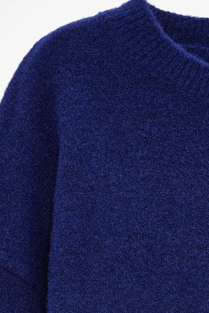 Dilvin Navy Blue DILVIN Women's Solid Crew Neck Ribbed Sweater for Women | Best Price UAE