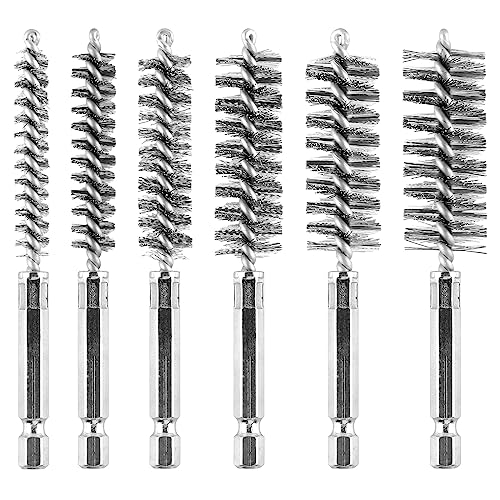 AOKLIT 6Pieces Wire Brush Drill Bore Cleaning Brushes Set,with 1/4 Inch Hex Shank Stainless Steel Wire Twisted Brush for Rust, Cleaning Tubes (8/10/12/15/17/19MM) ﻿ - Image 1