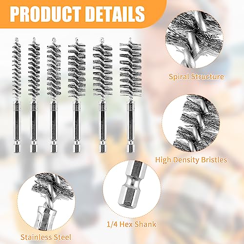 AOKLIT 6Pieces Wire Brush Drill Bore Cleaning Brushes Set,with 1/4 Inch Hex Shank Stainless Steel Wire Twisted Brush for Rust, Cleaning Tubes (8/10/12/15/17/19MM) ﻿ - Image 3
