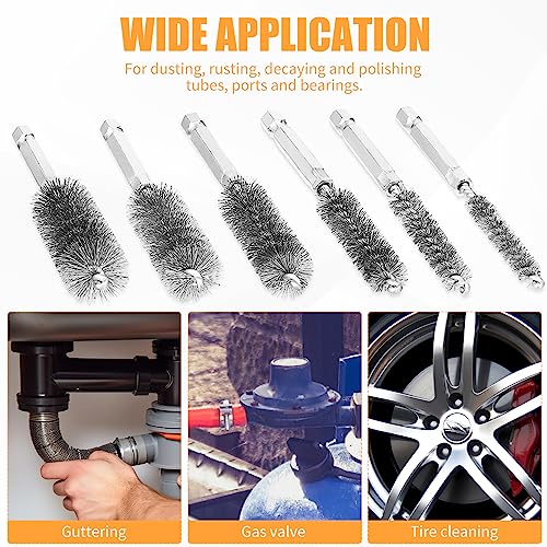 AOKLIT 6Pieces Wire Brush Drill Bore Cleaning Brushes Set,with 1/4 Inch Hex Shank Stainless Steel Wire Twisted Brush for Rust, Cleaning Tubes (8/10/12/15/17/19MM) ﻿ - Image 5