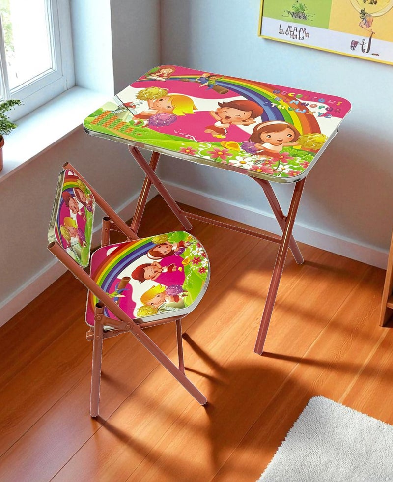 Funz Foldable Study Table and Chair Set for Kids With Table Lamp Cartoon gift - Image 2