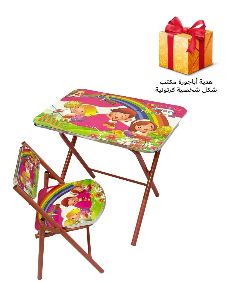 Funz Foldable Study Table and Chair Set for Kids With Table Lamp Cartoon gift - Image 1