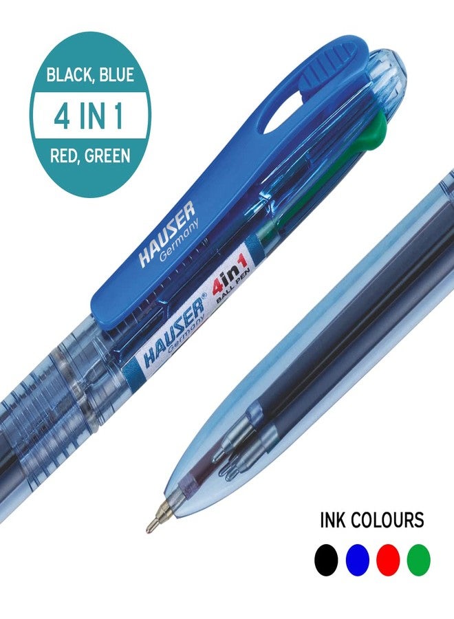 Hauser Germany 4 in 1 Retractable Ball Pen Box Pack | Durable Transparent Body | 4 Ink Colors In One Pen | Low Viscosity Ink System | Smooth & Effortless Writing | Pack Of 5 - Image 4