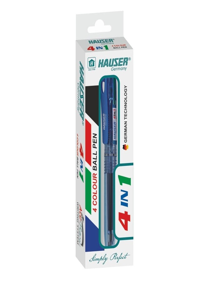 Hauser Germany 4 in 1 Retractable Ball Pen Box Pack | Durable Transparent Body | 4 Ink Colors In One Pen | Low Viscosity Ink System | Smooth & Effortless Writing | Pack Of 5 - Image 3