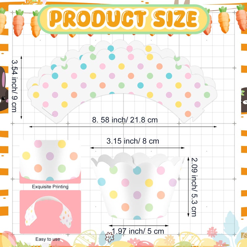 Domensi 100 Pcs Easter Polka Dot Paper Baking Cups Cupcake Wrappers Pastel Scalloped Polka Dot Edge Cupcake Muffin Liners Baking Liners for Spring Easter dessert Decoration Wedding Party Supplies - Image 3