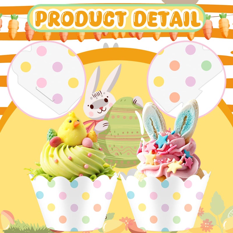 Domensi 100 Pcs Easter Polka Dot Paper Baking Cups Cupcake Wrappers Pastel Scalloped Polka Dot Edge Cupcake Muffin Liners Baking Liners for Spring Easter dessert Decoration Wedding Party Supplies - Image 4