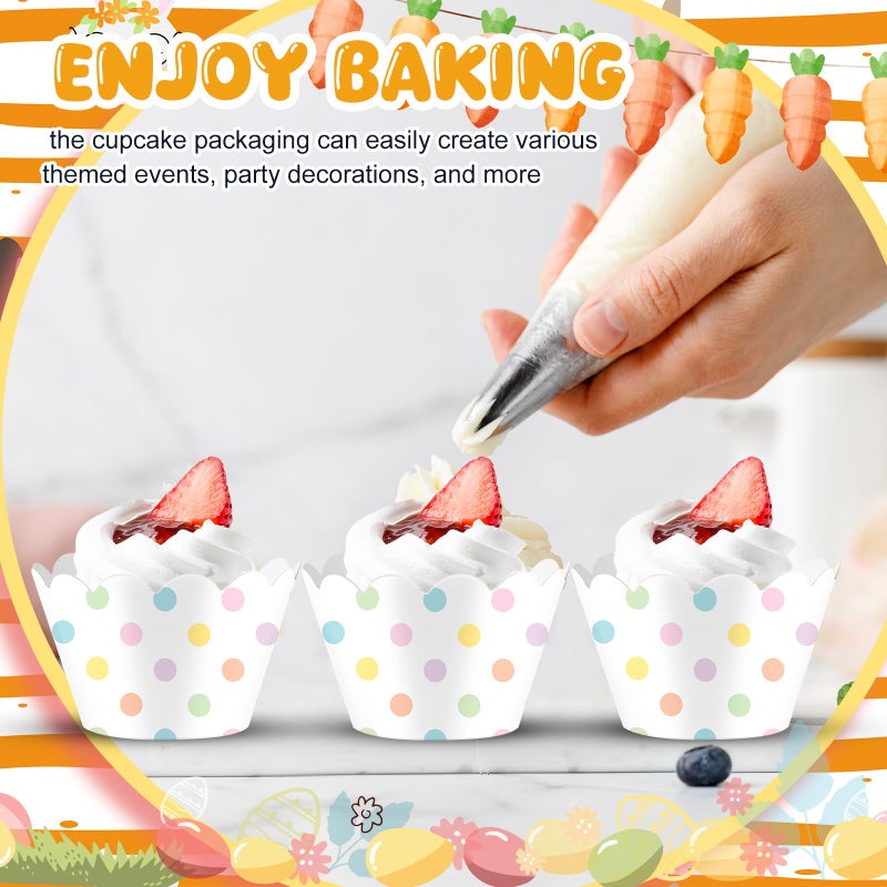 Domensi 100 Pcs Easter Polka Dot Paper Baking Cups Cupcake Wrappers Pastel Scalloped Polka Dot Edge Cupcake Muffin Liners Baking Liners for Spring Easter dessert Decoration Wedding Party Supplies - Image 2