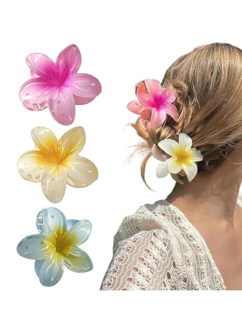 BONITO 3 Pcs Flower Hair Clip, Strong Hold Nonslip Hair Claw Clips, Hair Accessories for Holiday Gifts Accessory For Women Ponytails (Yellow+Blue+Pink)  - Image 1