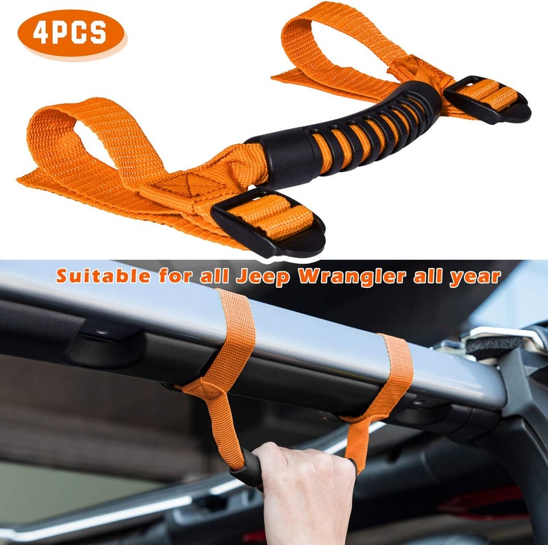 دانتي 4 × مقابض قضيب اللفة لجيب رانجلر YJ TJ JK JKU JL JLU سبورتس صحراء فريدوم روبيكون X وأونليميتد 1955-2024 2025 (برتقالي) - Image 2
