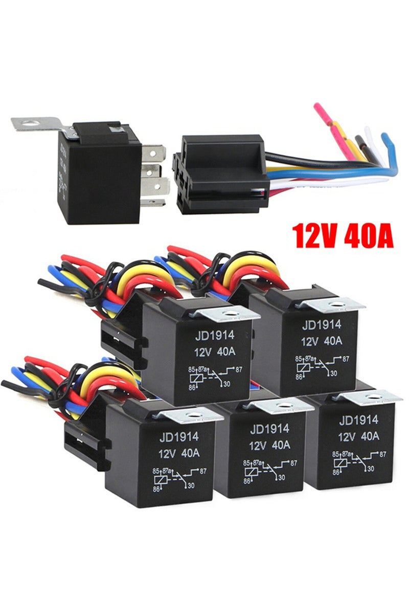 إيروريكس مرحل سيارة مقاوم للماء 12 فولت، 5 دبابيس، 40 أمبير، مزود بطرف نحاسي أسود وأحمر... - Image 1