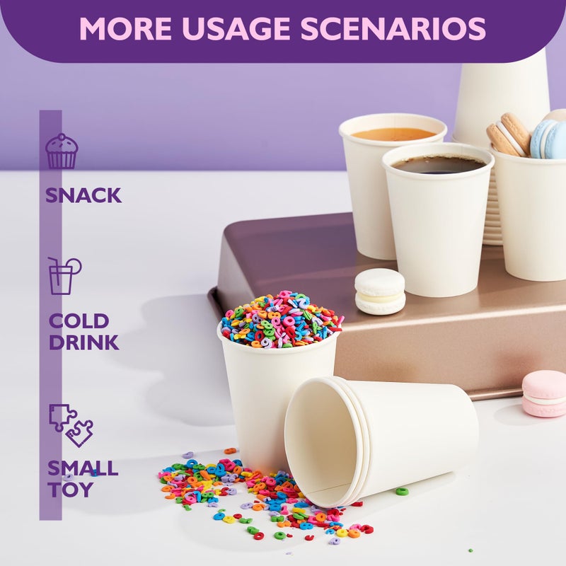 PACKINNO 8 oz White Paper Coffee Cups, Disposable Hot Cups for Coffee, Tea, Cocoa, Water, 400 Pack - Image 3