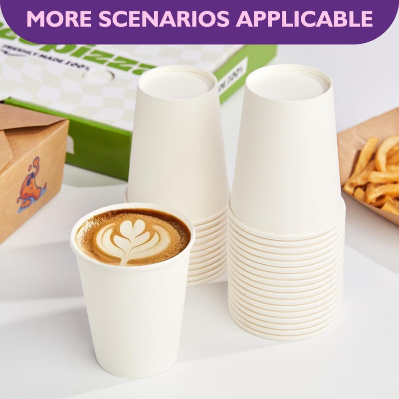 PACKINNO 8 oz White Paper Coffee Cups, Disposable Hot Cups for Coffee, Tea, Cocoa, Water, 400 Pack - Image 5