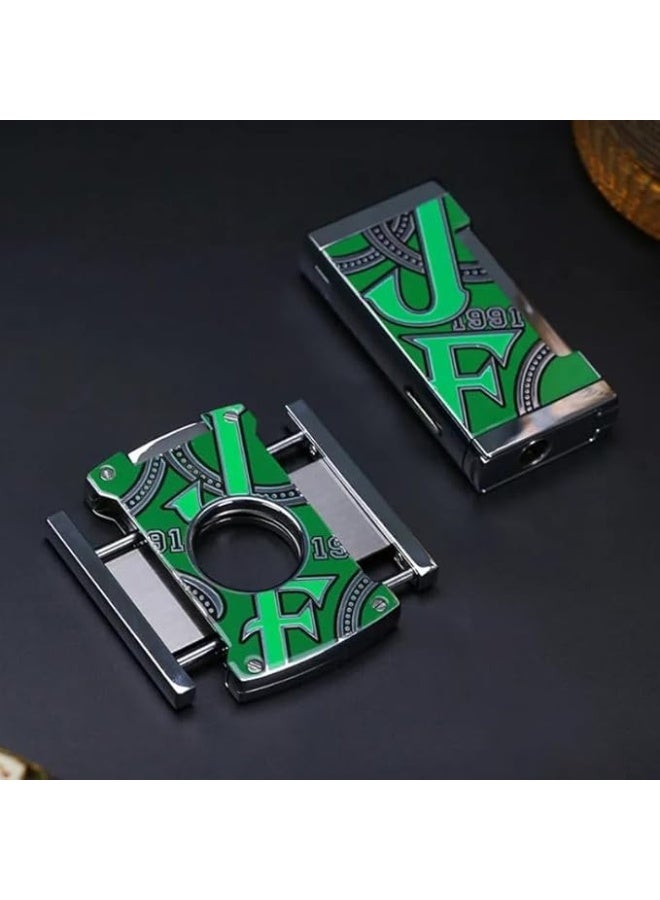 Jifeng Lighter and Cutter Set – Dual Flame, Windproof Metal Cigar Lighter with Punch Tool, Stainless Steel Cutter - Image 2