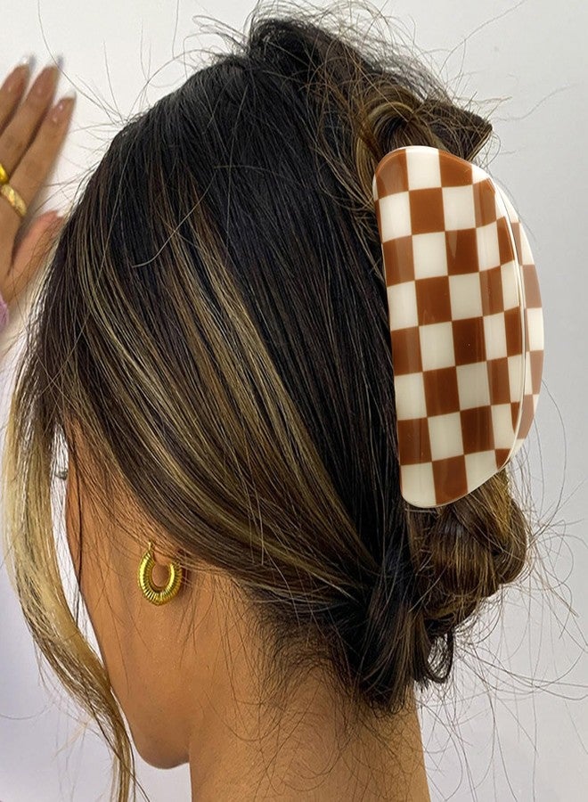 CHANACO Checkered Claw Clips 4 Pcs Large Hair Clips for Thick Hair - Brown Tortoise Barrettes for Women, Y2K Aesthetics Hair Accessories for Girls - Image 3