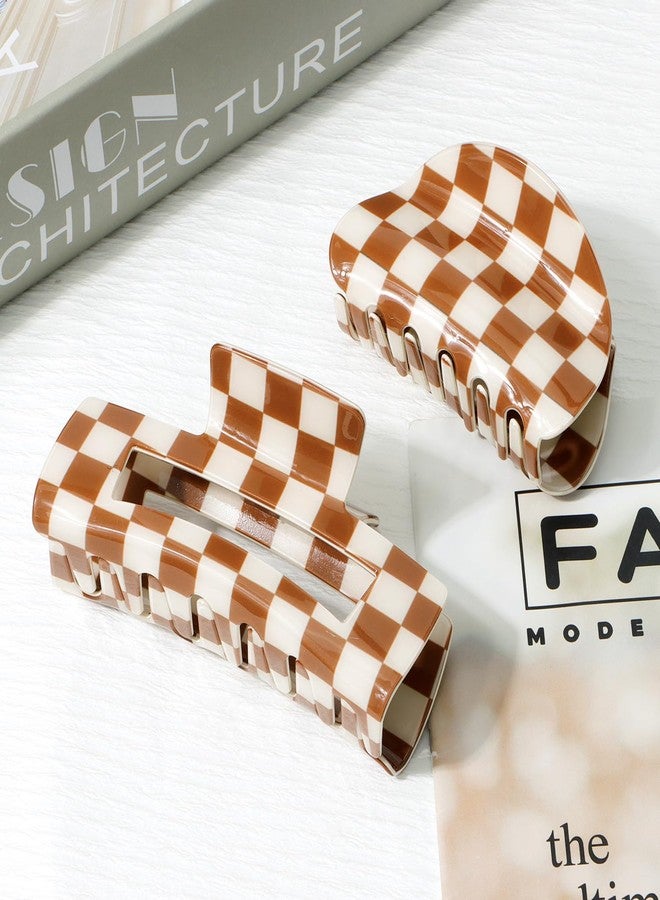 CHANACO Checkered Claw Clips 4 Pcs Large Hair Clips for Thick Hair - Brown Tortoise Barrettes for Women, Y2K Aesthetics Hair Accessories for Girls - Image 5