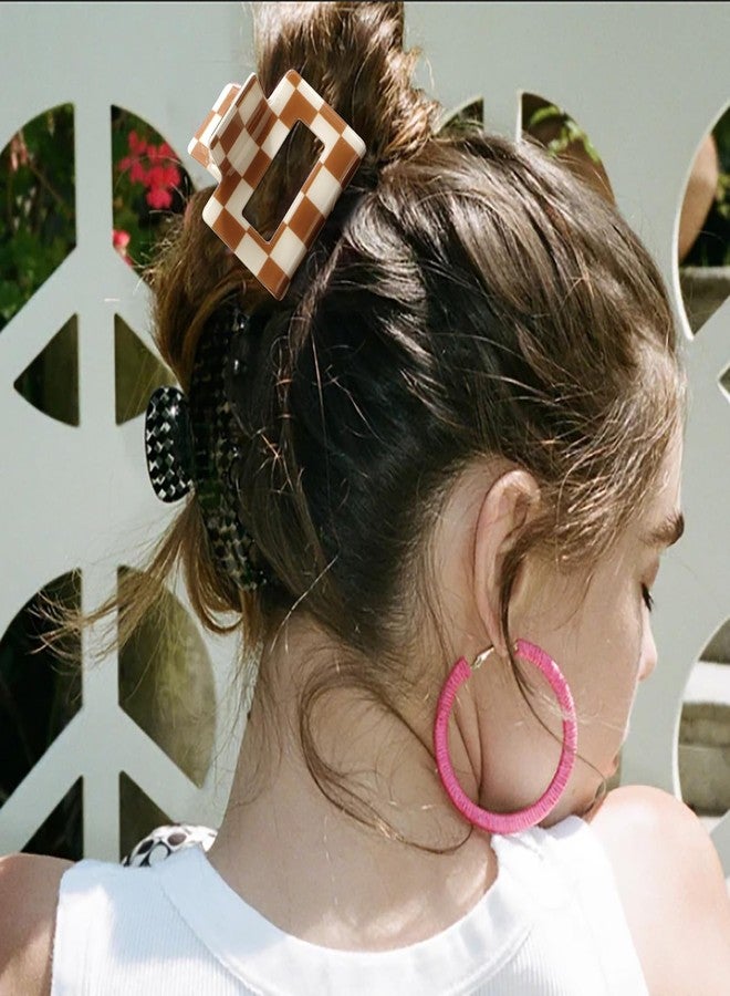 CHANACO Checkered Claw Clips 4 Pcs Large Hair Clips for Thick Hair - Brown Tortoise Barrettes for Women, Y2K Aesthetics Hair Accessories for Girls - Image 2