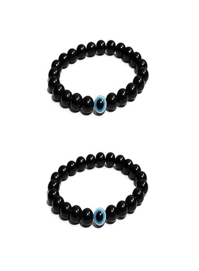 SUKHAD Evil Eye Protection Bracelet for Men & Women | Black Beaded Adjustable Bracelet | Nazar Suraksha Lucky Charm Bracelet | Couples Friendship Bracelet Set (2 Pcs) - Image 3