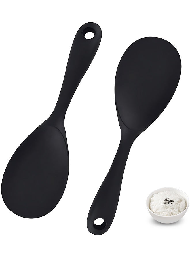 بشكل مختصر [2 قطعة] ملعقة أرز سيليكون مجدافية، ملعقة سيليكون مقاومة للحرارة وللالتصاق لخدمة الأرز وملعقة طهي الأرز (أسود) - Image 1