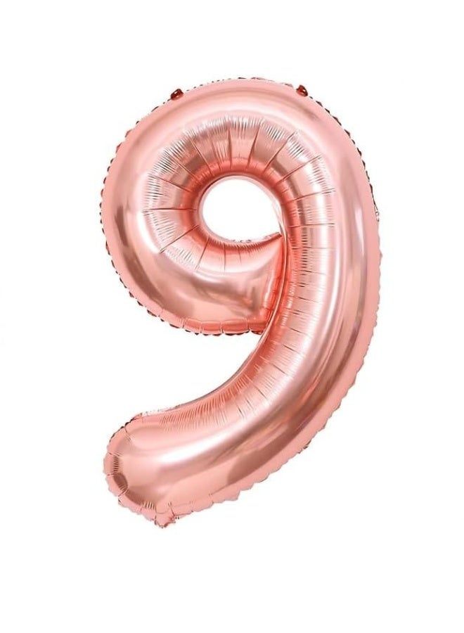 بالون فويل رقم 9 مقاس 32 بوصة – روز جولد، قطعة واحدة | غلق ذاتي قابل لإعادة الاستخدام – مناسب للنفخ بالهيليوم أو الهواء | ديكور حفلات وتصوير - Image 1