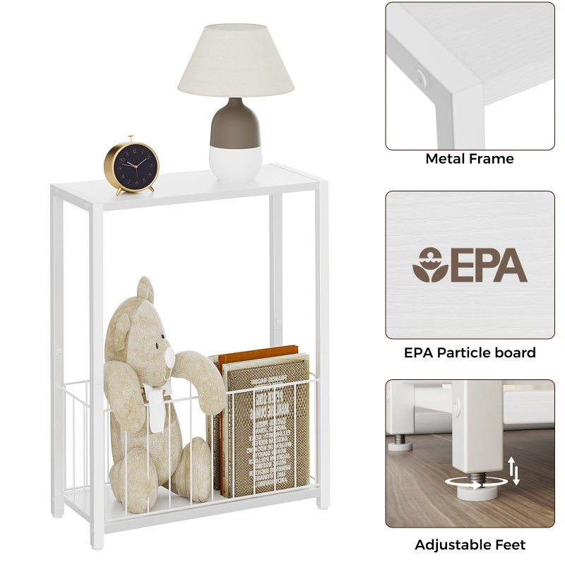 Homleke Narrow Side Table with Magazine Holder, Skinny End Table Perfect for Small Spaces, Space-Saving Design for Living Room, Bedroom, or Office, 7.1" D x 16.9" W x 23.6" H, White - Image 5