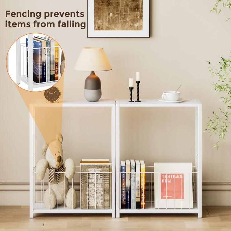 Homleke Narrow Side Table with Magazine Holder, Skinny End Table Perfect for Small Spaces, Space-Saving Design for Living Room, Bedroom, or Office, 7.1" D x 16.9" W x 23.6" H, White - Image 3