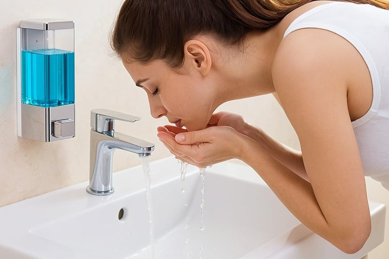 Bathoyum 350 Ml ABS Wall Mounted Liquid Soap Dispenser Shampoo Sanitizer Gel Dispenser for Bathroom (Chrome Plated) Pack of 1 White - Image 3
