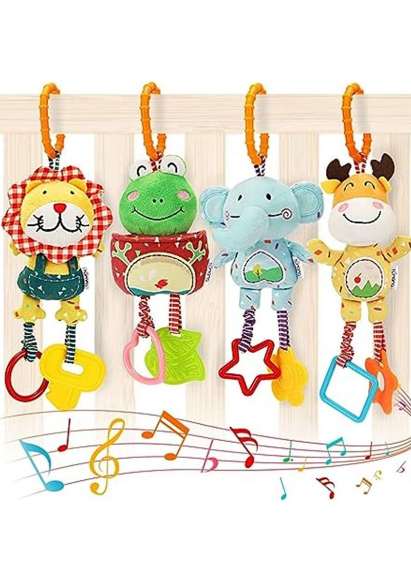 Baby Toys for 0, 3, 6, 9, 12 Months Baby Rattles with Teethers Soft Plush Early Development Stroller Car Toys for Infant, Newborn Birthday Gifts, 4 Pack  - Image 1