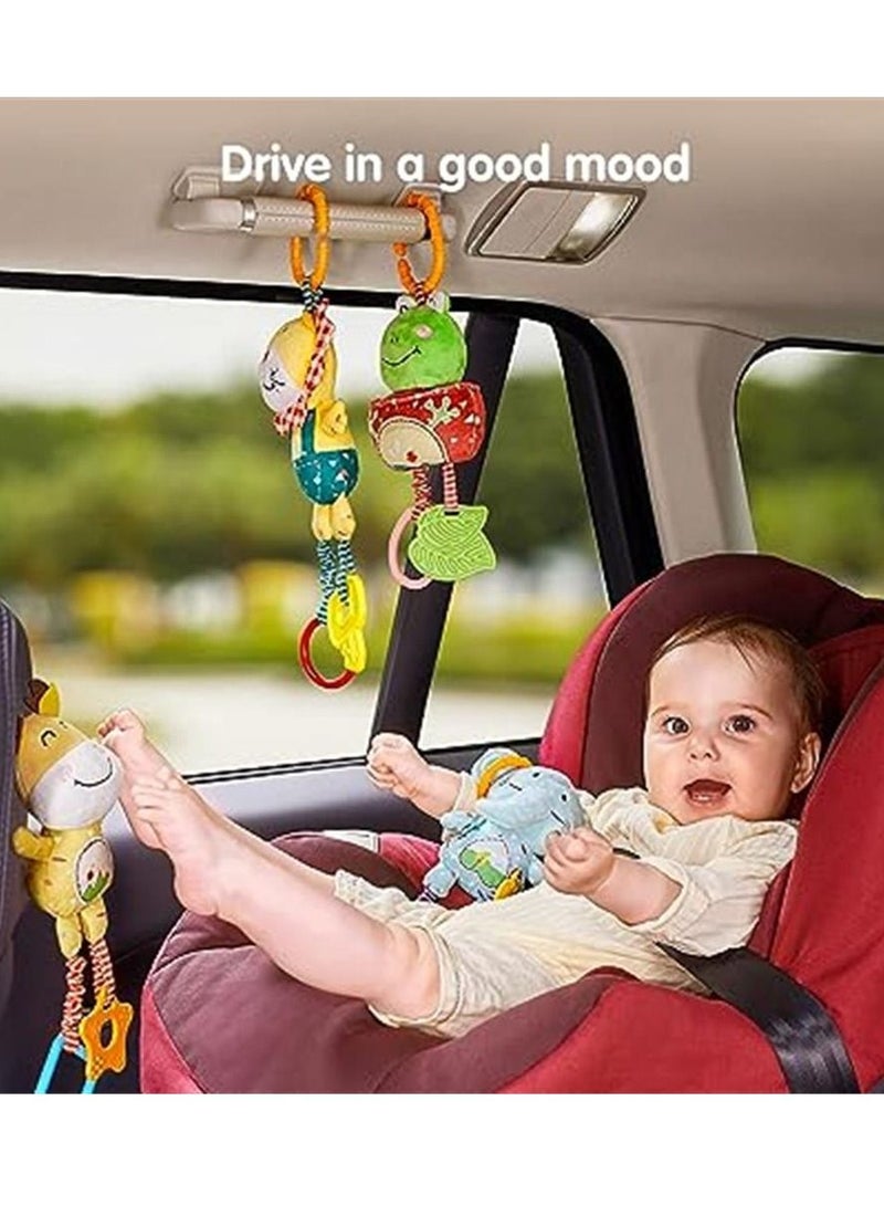 Baby Toys for 0, 3, 6, 9, 12 Months Baby Rattles with Teethers Soft Plush Early Development Stroller Car Toys for Infant, Newborn Birthday Gifts, 4 Pack  - Image 5