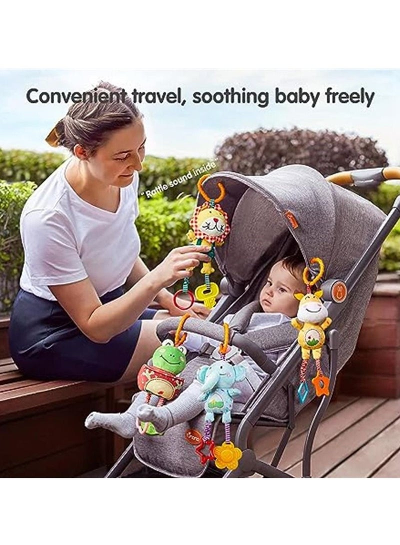 Baby Toys for 0, 3, 6, 9, 12 Months Baby Rattles with Teethers Soft Plush Early Development Stroller Car Toys for Infant, Newborn Birthday Gifts, 4 Pack  - Image 4