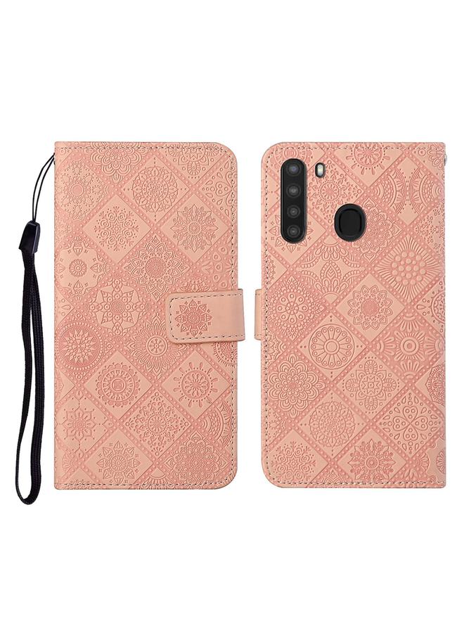 اس-توب جراب لهاتف Samsung Galaxy A21، جراب جلدي أفقي منقوش بنمط عرقي مع حامل وفتحات للبطاقات ومحفظة وحبل - Image 1