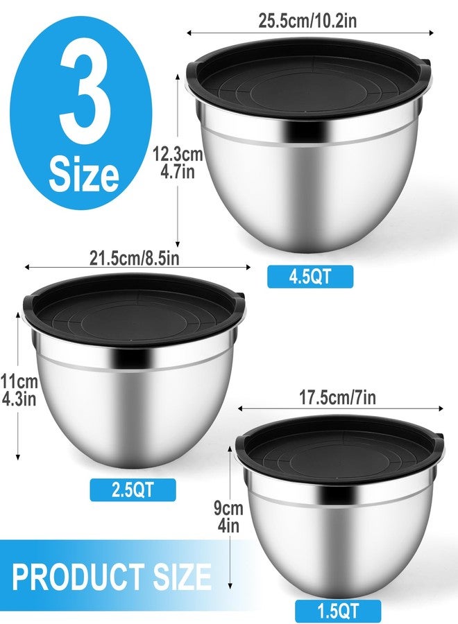 Cabaubl Mixing Bowls with Airtight Lids Set of 3, Stainless Steel Mixing Bowls, Nesting Salad Bowl for Prepping, Serving, Cooking, Kitchen, 4.5/2.5/1.5QT, Black - Image 2