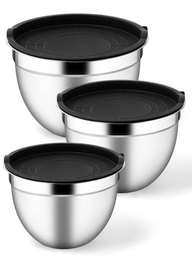 Cabaubl Mixing Bowls with Airtight Lids Set of 3, Stainless Steel Mixing Bowls, Nesting Salad Bowl for Prepping, Serving, Cooking, Kitchen, 4.5/2.5/1.5QT, Black - Image 1