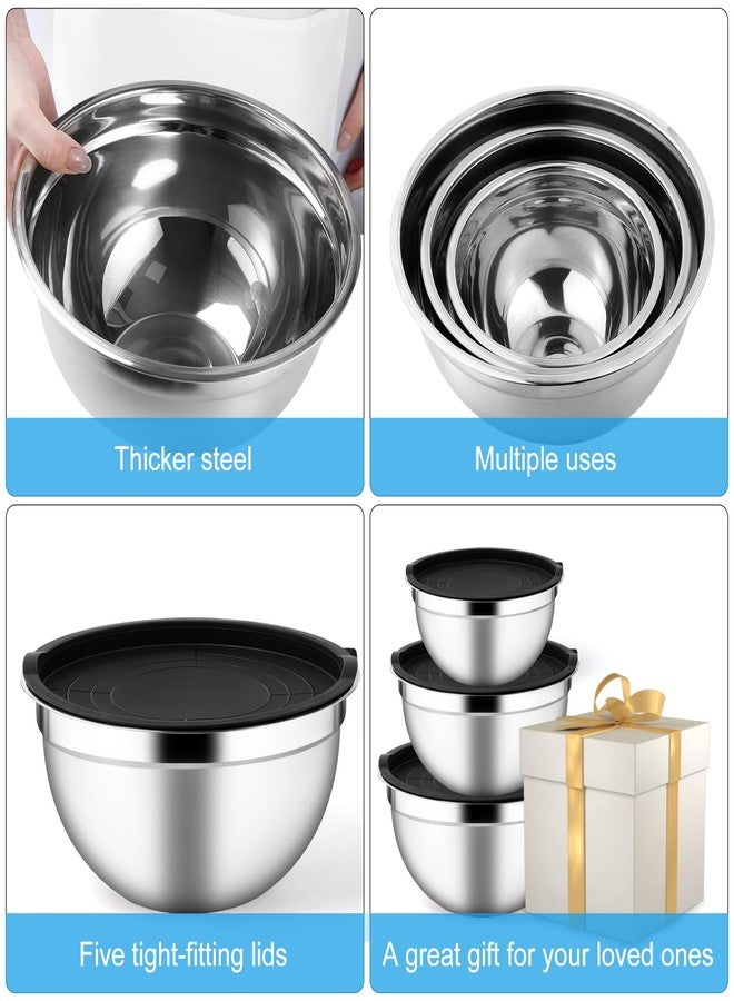 Cabaubl Mixing Bowls with Airtight Lids Set of 3, Stainless Steel Mixing Bowls, Nesting Salad Bowl for Prepping, Serving, Cooking, Kitchen, 4.5/2.5/1.5QT, Black - Image 4