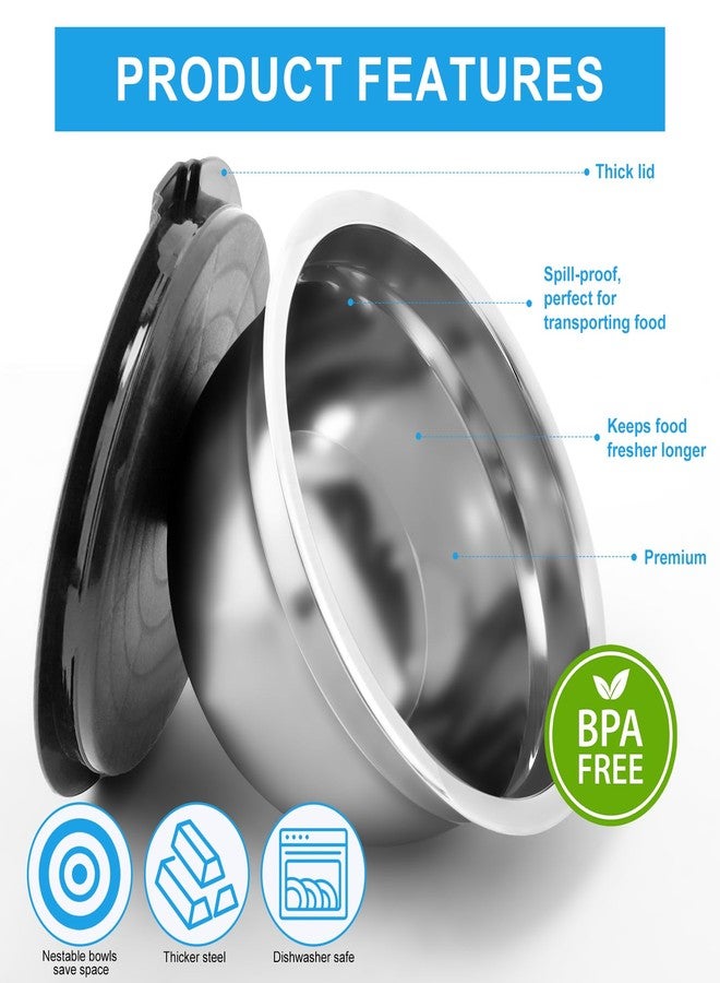 Cabaubl Mixing Bowls with Airtight Lids Set of 3, Stainless Steel Mixing Bowls, Nesting Salad Bowl for Prepping, Serving, Cooking, Kitchen, 4.5/2.5/1.5QT, Black - Image 5