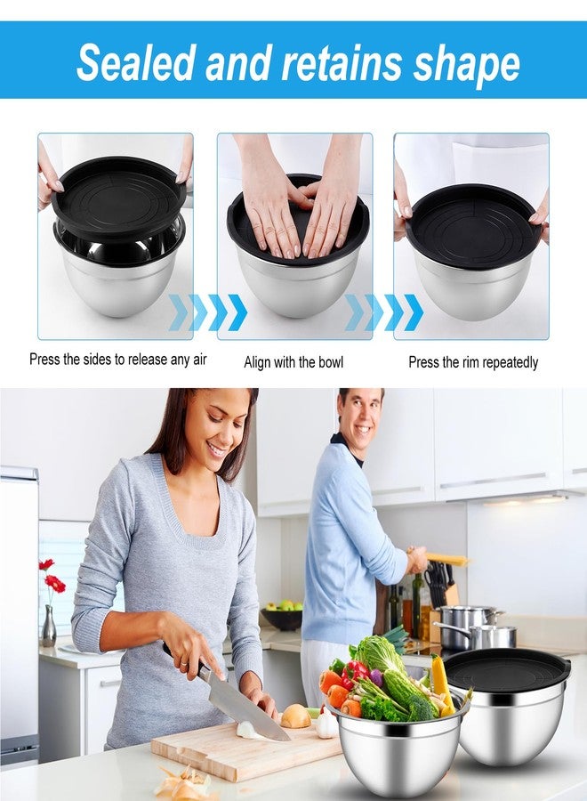 Cabaubl Mixing Bowls with Airtight Lids Set of 3, Stainless Steel Mixing Bowls, Nesting Salad Bowl for Prepping, Serving, Cooking, Kitchen, 4.5/2.5/1.5QT, Black - Image 3