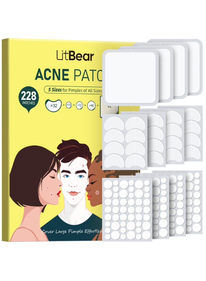 LitBear Pimple Patches for Face Large Acne Patch XL Hydrocolloid BandagesZit Stickers for Forehead Chin Nose Body Back and Chest 5 Sizes 228 Pimple Patches - Image 2