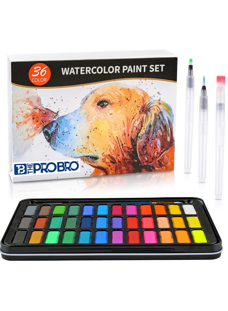 THE PRO BRO Watercolor Paint Set, 36 Premium Colors in Gift Box with Bonus Watercolor Paper Pad and Water Brushes, Perfect for Kids, Adults, Beginners, Artists Painting, Sketching, and Illustrating - Image 1