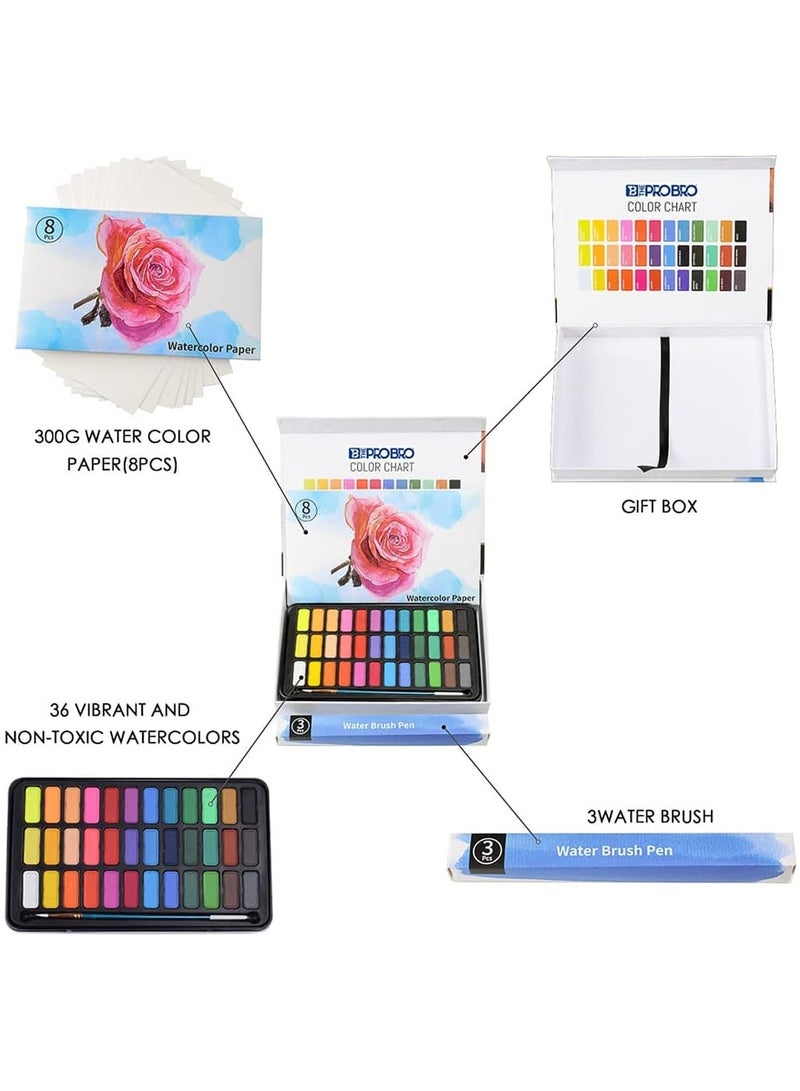 THE PRO BRO Watercolor Paint Set, 36 Premium Colors in Gift Box with Bonus Watercolor Paper Pad and Water Brushes, Perfect for Kids, Adults, Beginners, Artists Painting, Sketching, and Illustrating - Image 4