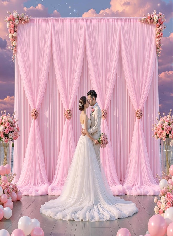 Shillance Light Pink Tulle Backdrop Curtain for Parties Wedding,5ft x 10ft Wrinkle Free Curtain Backdrop,2 Layer Drapes for Backdrop,Polyester Back Drop for Bridal Shower Birthday Baby Shower Photography - Image 2