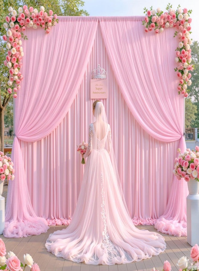 Shillance Light Pink Tulle Backdrop Curtain for Parties Wedding,5ft x 10ft Wrinkle Free Curtain Backdrop,2 Layer Drapes for Backdrop,Polyester Back Drop for Bridal Shower Birthday Baby Shower Photography - Image 3